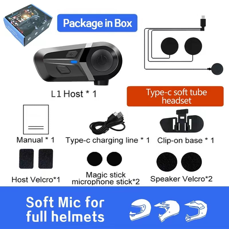 L1 Bluetooth  για Κράνος Μηχανής Full Face με Soft Microphone Μαύρο