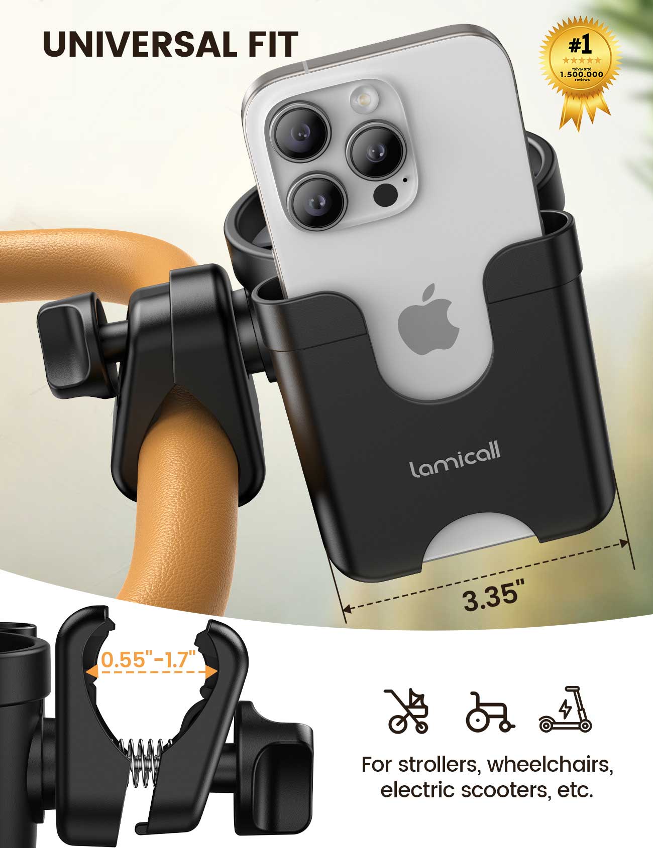 Lamicall BCSW04 2-1 Βάση για Ποτήρι και Κινητό για Τιμόνι